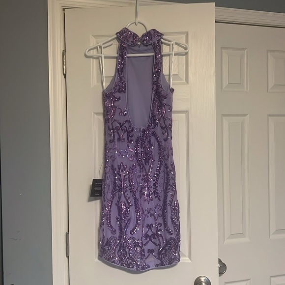 Glittering Glamour Lavender Sequin Mock Neck Mini Dress - Picture 6 of 6